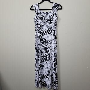 Chadwicks Babydoll Women Black White Abstract V Neck Maxi Dress Sz 4‎ Resort